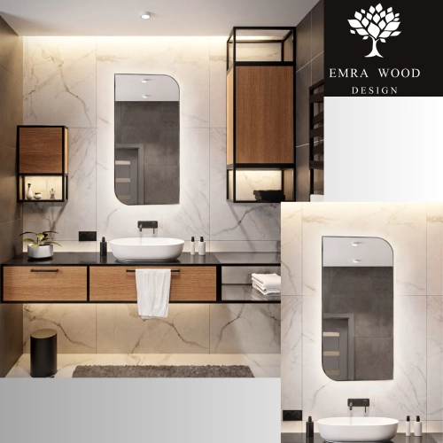 Lustro w ramie czarnej MDF SLIM z podświetleniem - ŁEZKA LED - kolor ramy do wyboru